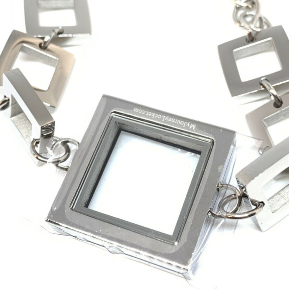 New Silver Rhinestone square link Locket Bracelet - Picture 7 of 8